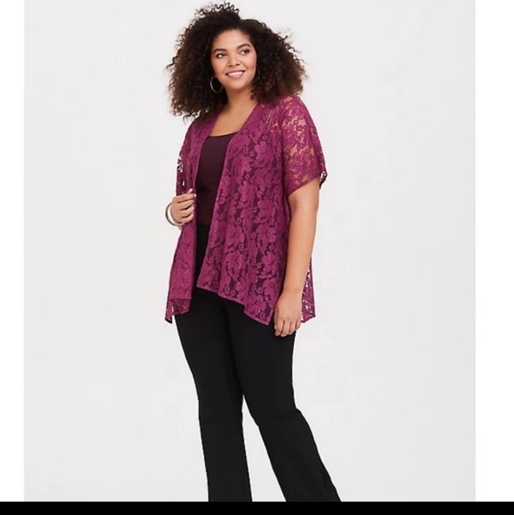 Torrid, Burgundy Floral, Lace Kimono, size 4 - Picture 3 of 8